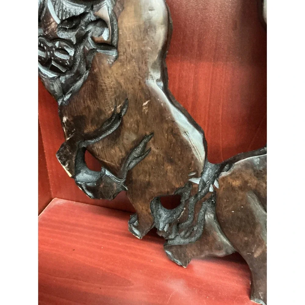 Hand Carved Wood Africa Big Five Safari Animals Wall Plaque Relief 12